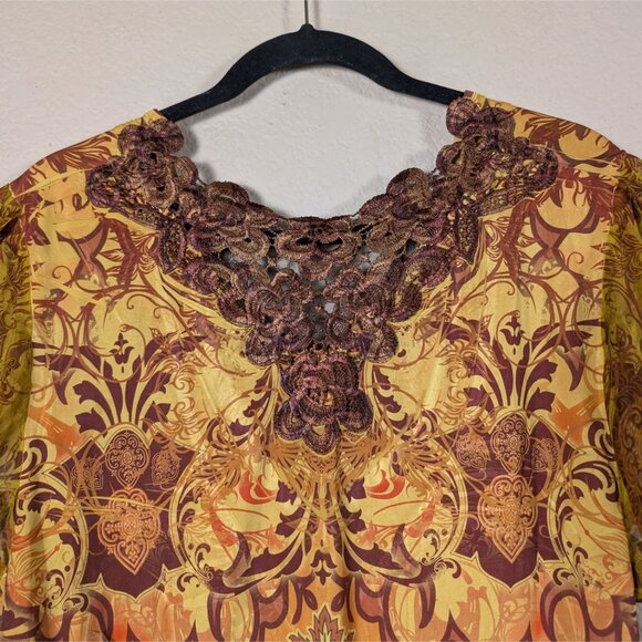 Y2K Cato Baby Doll Top Women's XL flutter Sleeve Fairy Paisley Abstract Art - Picture 6 of 7